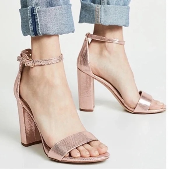 SAM EDELMAN - NEW Metallic Rose Gold Yaro Block Heel Sandals Size 10 - Picture 2 of 9